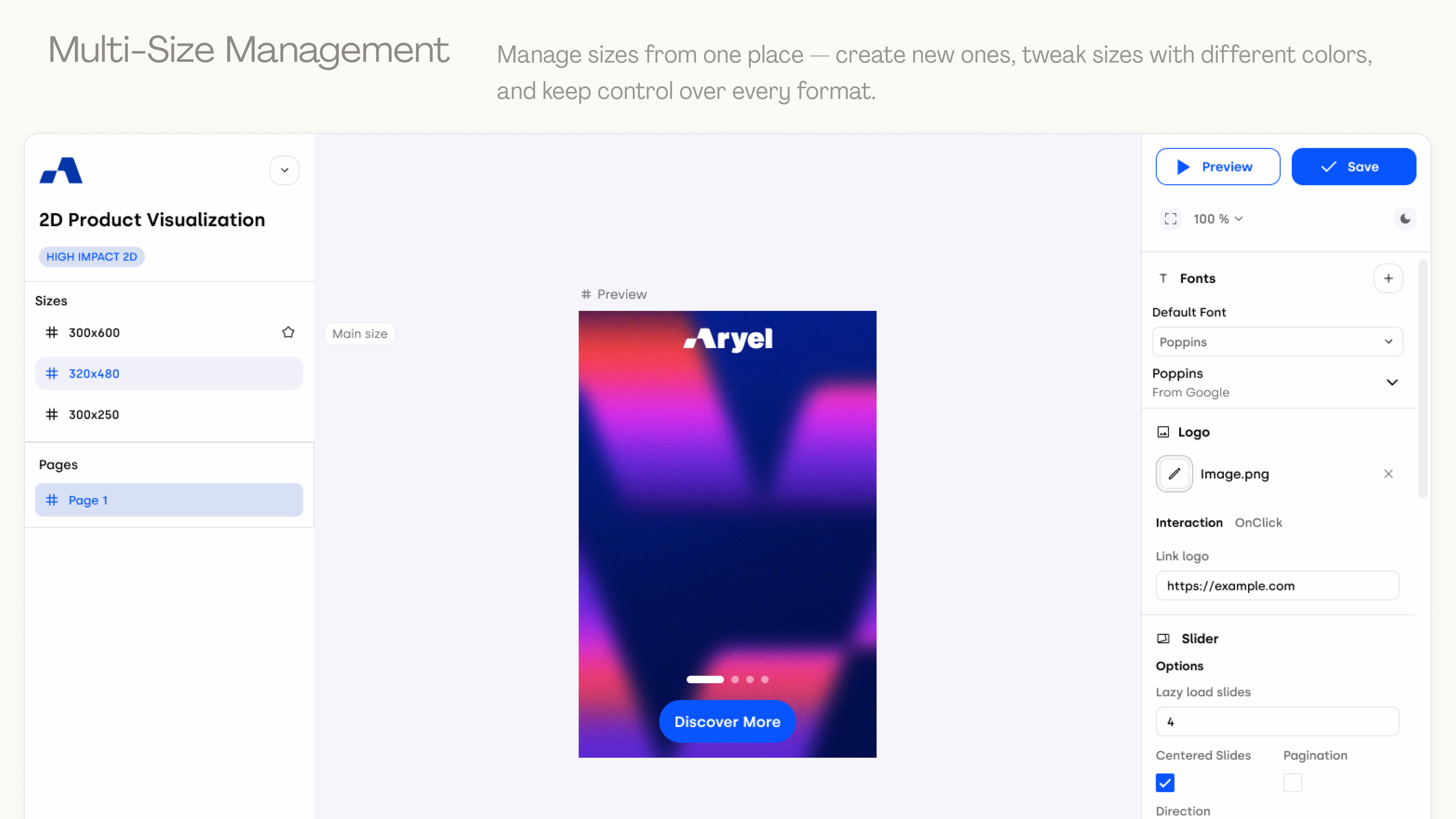Creative Builder multi-size management