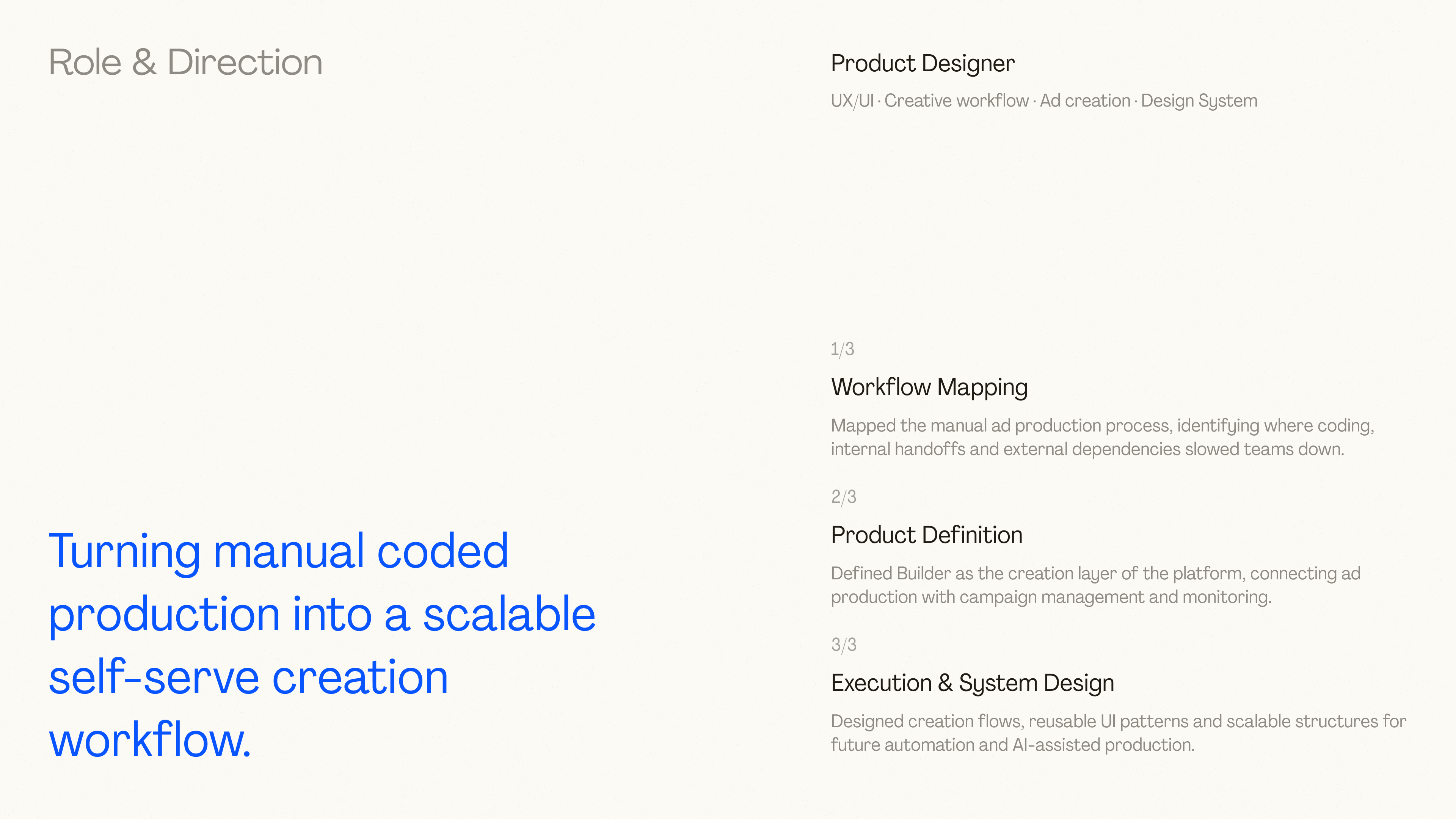 Creative Builder role and direction