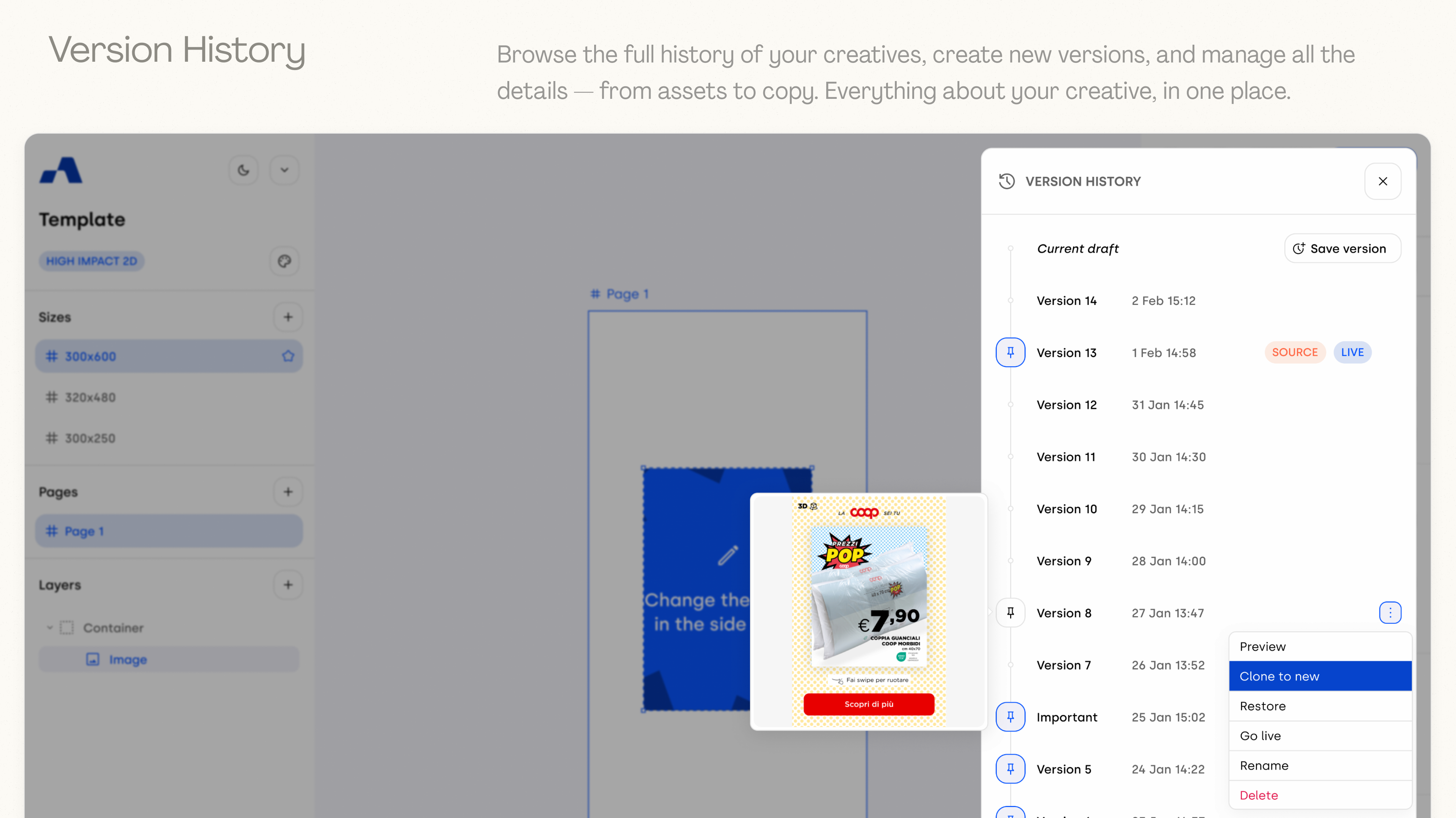 Creative Builder version history